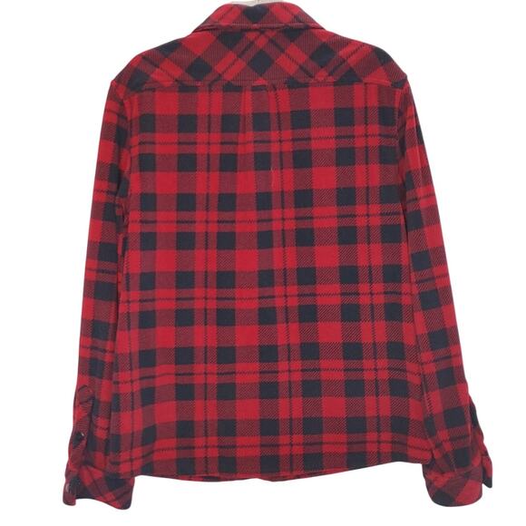 686 Sierra Fleece Flannel Shirt Jacket Oxblood Plaid Snap Button Mens Large - Picture 2 of 7